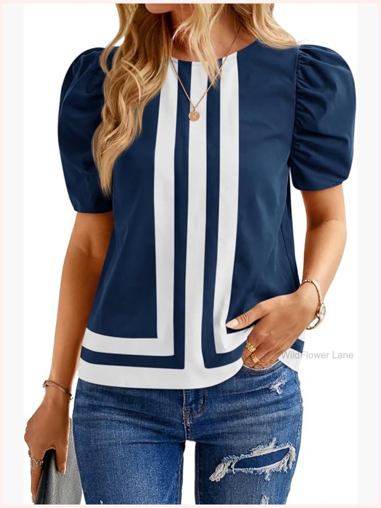 Striped Puff Sleeve Cropped Top - Lightweight Summer Blouse